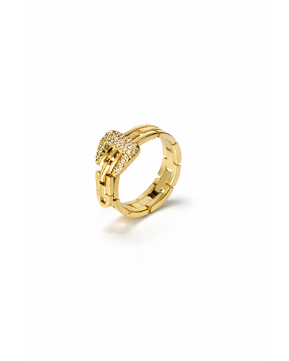 ✨ Anel regulável modelo fivela banhado a Ouro 18k