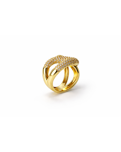 ✨ Anel regulável duas pontas, lisa e cravejada em Ouro 18k