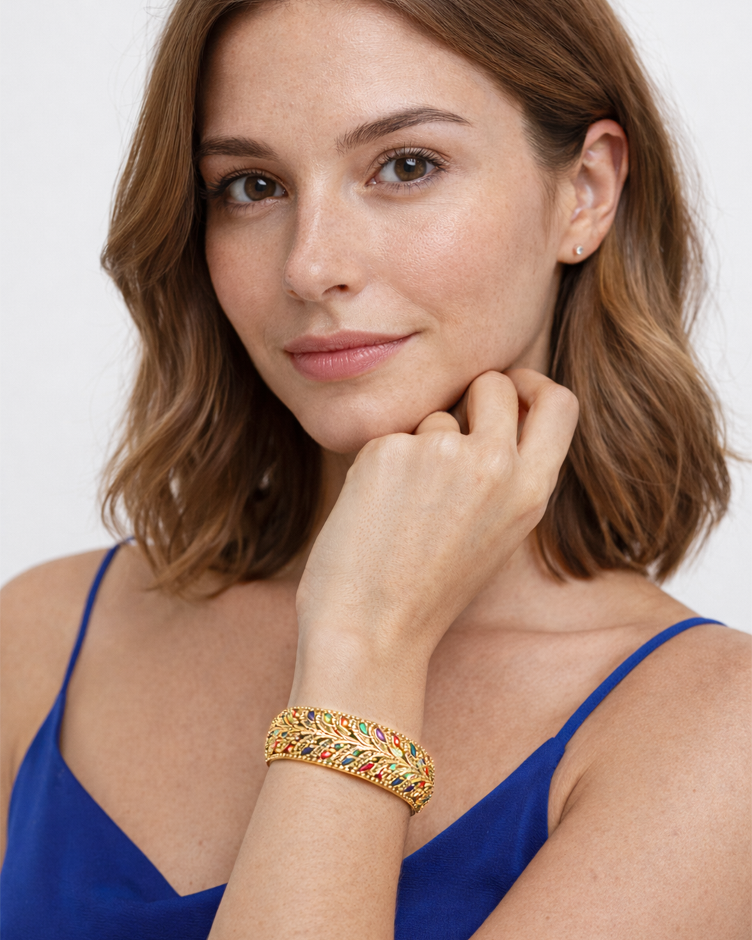 ✨Bracelete luxuoso cravejado em pedras zircônia coloridas, peça em Ouro 18k