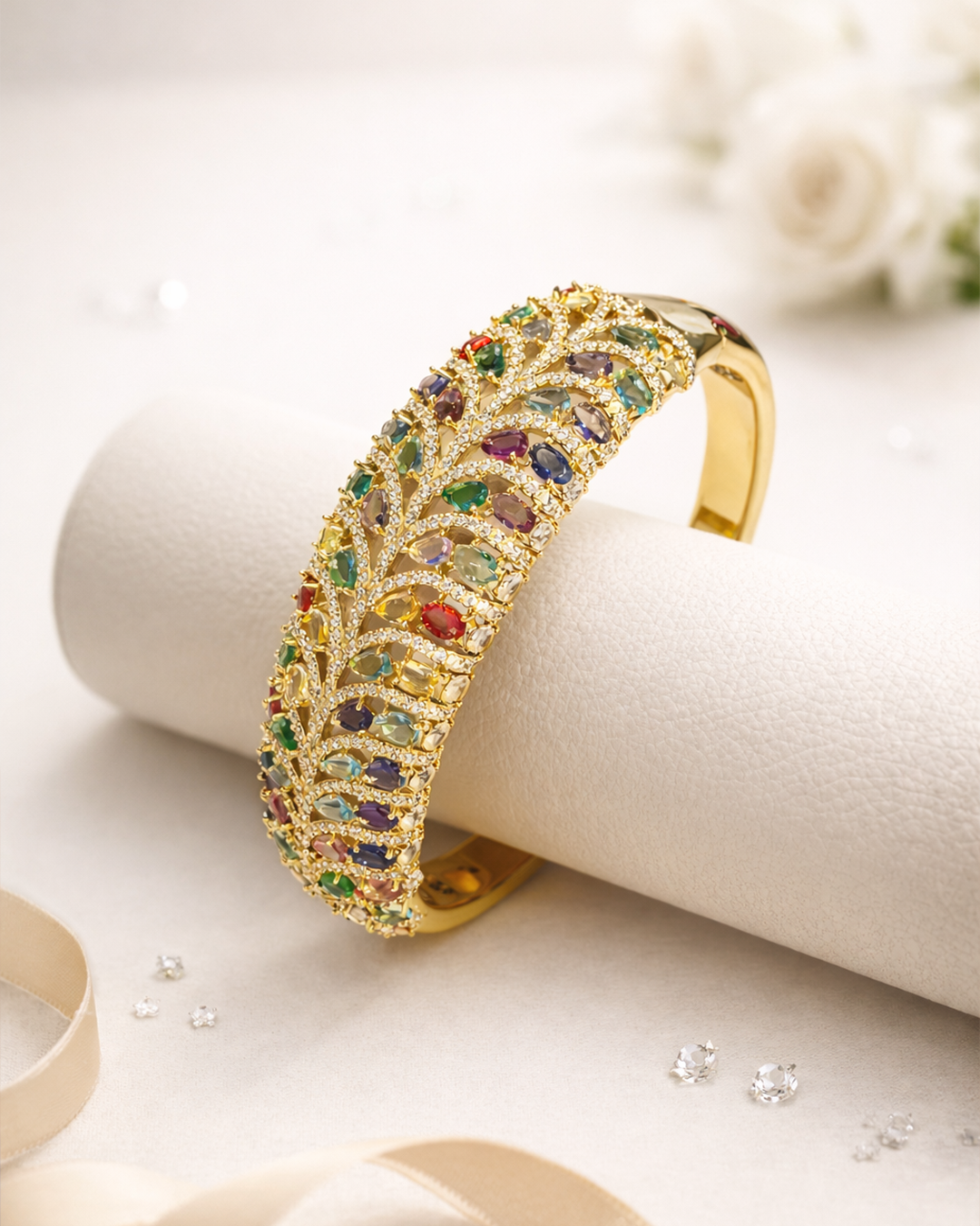 ✨Bracelete luxuoso cravejado em pedras zircônia coloridas, peça em Ouro 18k