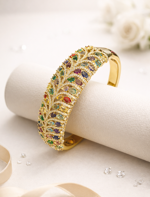 ✨Bracelete luxuoso cravejado em pedras zircônia coloridas, peça em Ouro 18k