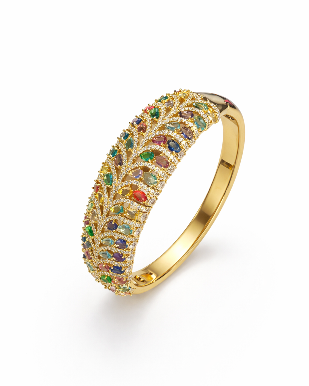 ✨Bracelete luxuoso cravejado em pedras zircônia coloridas, peça em Ouro 18k