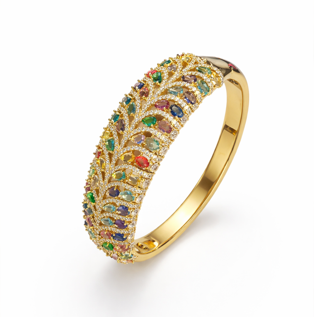 ✨Bracelete luxuoso cravejado em pedras zircônia coloridas, peça em Ouro 18k