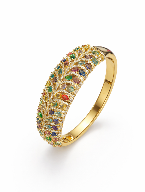 ✨Bracelete luxuoso cravejado em pedras zircônia coloridas, peça em Ouro 18k