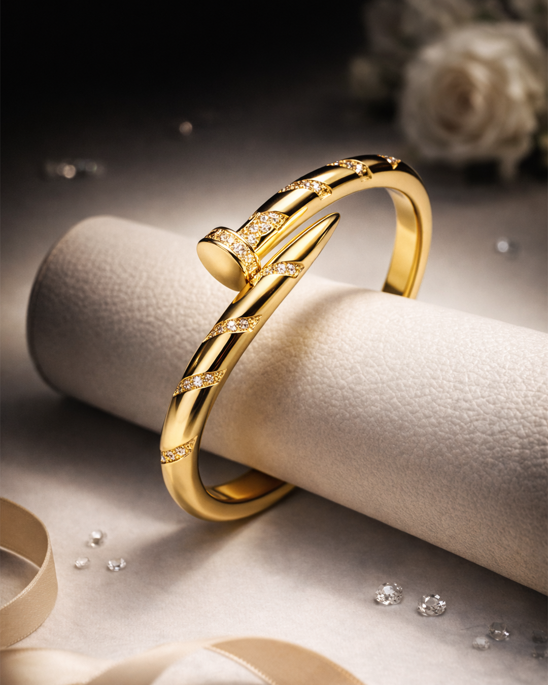 ✨ Bracelete articulado com detalhes cravejados em Ouro 18k