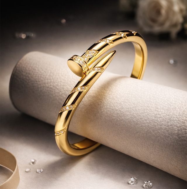 ✨ Bracelete articulado com detalhes cravejados em Ouro 18k