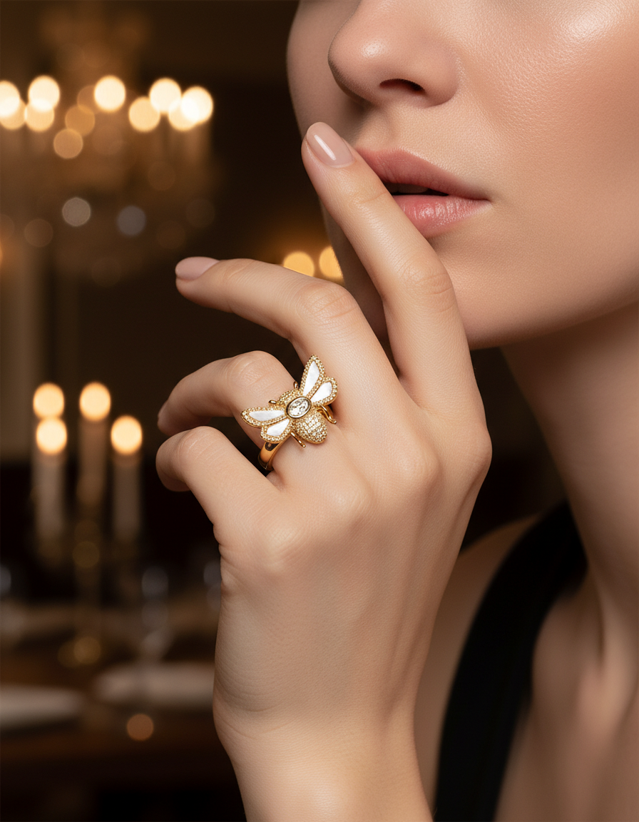 ✨ Anel regulável abelha em Ouro 18k